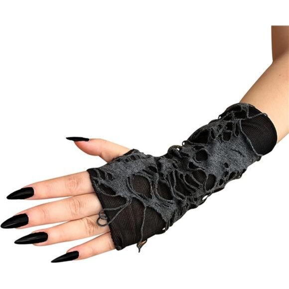 Women Punk Winter Arm Warmer Knitted Stretchy Soft Fingerless Gloves - Picture 4 of 7